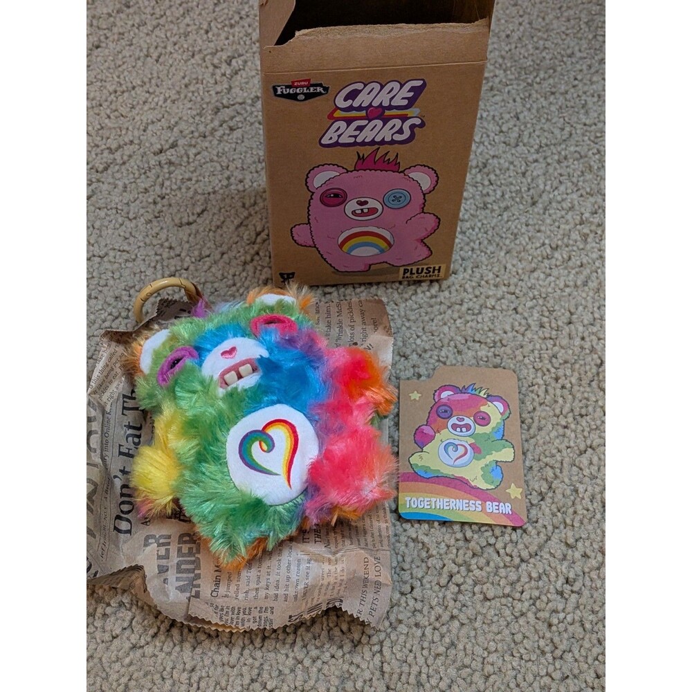 Fuggler Care Bears Plush Bag Clip Charm Togetherness Rainbow Bear Keychain Plush